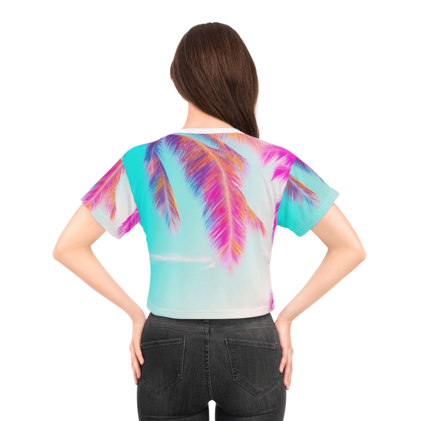 Tropical Vibes Crop Tee - Summer Beach Style with Palm Leaves