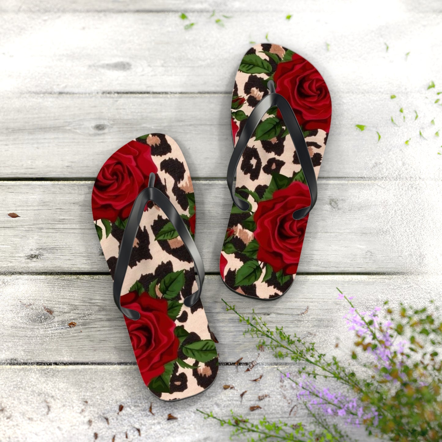 Rose Print Flip Flops - Stylish Summer Sandals for Beach & Casual Wear