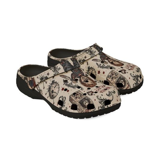 Horror Doll EVA Clogs — "Wanna Play?" All-Over Print Comfort Shoes