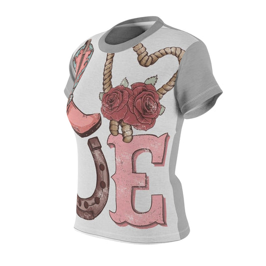Country Love Graphic Tee - Floral Boots & Horseshoe Design