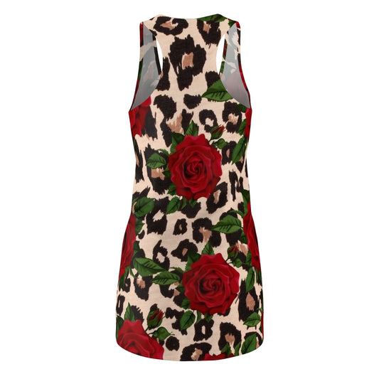 Racerback Dress — Red Rose on Leopard Print AOP