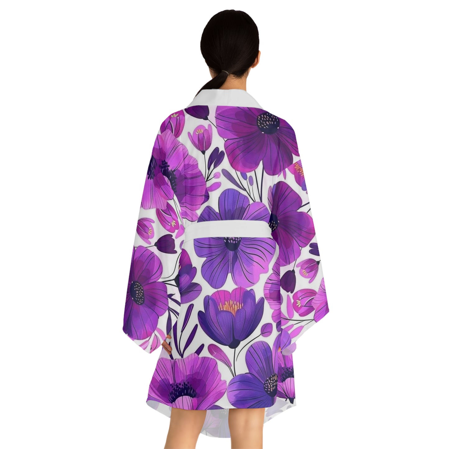 Langärmliger Kimono-Bademantel mit Blumenmuster für Entspannung und Stil