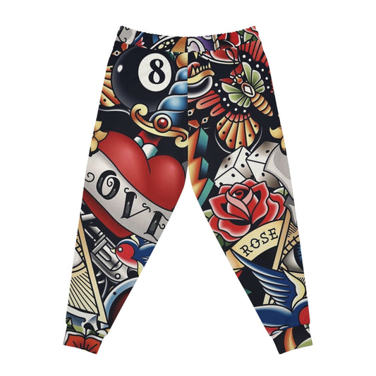 Vintage Tattoo-Style Athletic Joggers, Bold Graphic Pants for Fitness, Streetwear, Casual Style, Gifts for Gym Lovers
