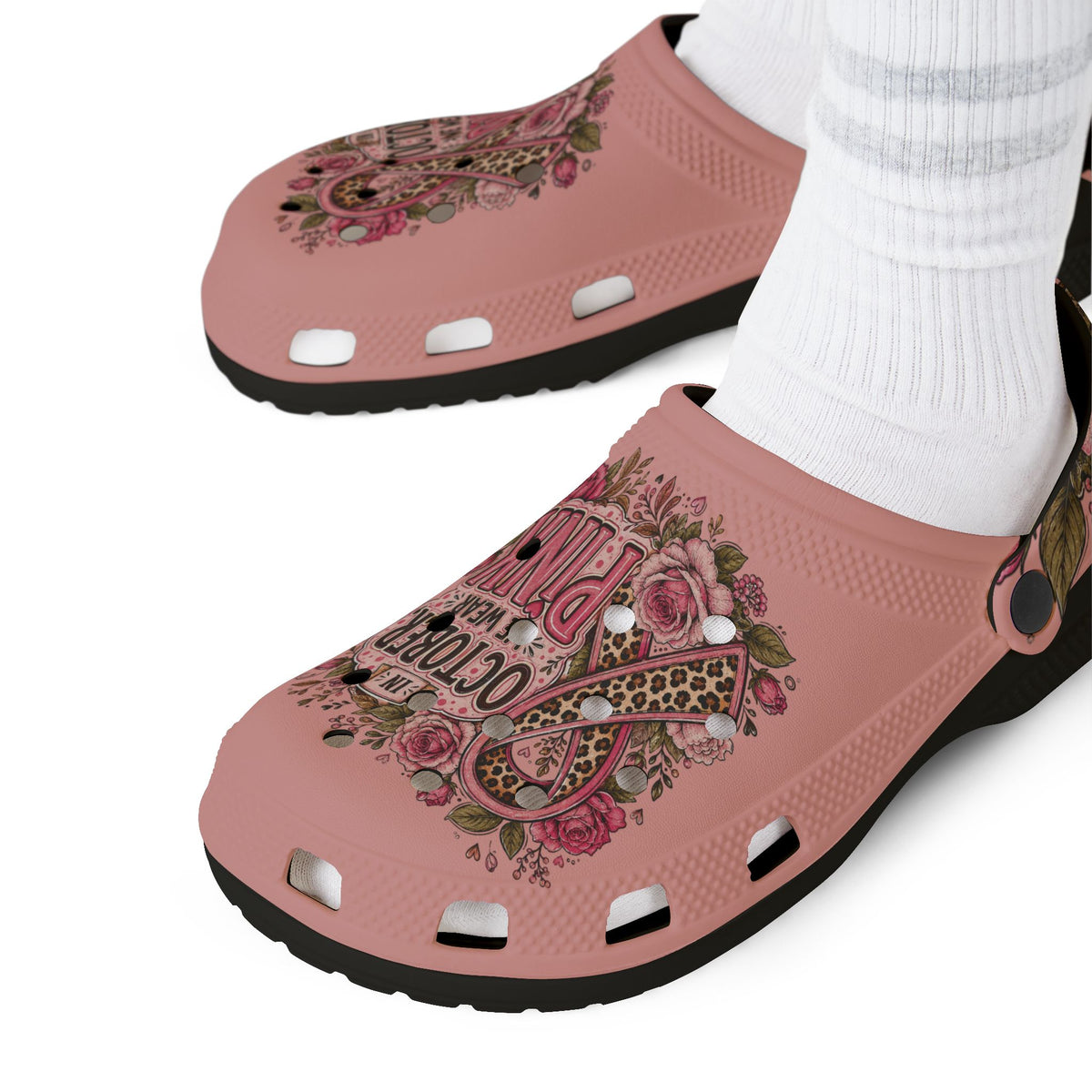 Pink Breast Cancer Awareness Clogs - "In October We Wear Pink" EVA Foam Shoes