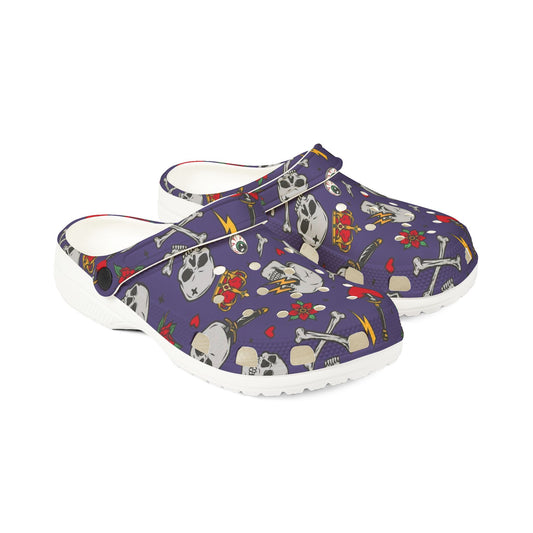 Skull and Roses Clogs Shoes- Trendy Comfort Shoes for Everyday Wear