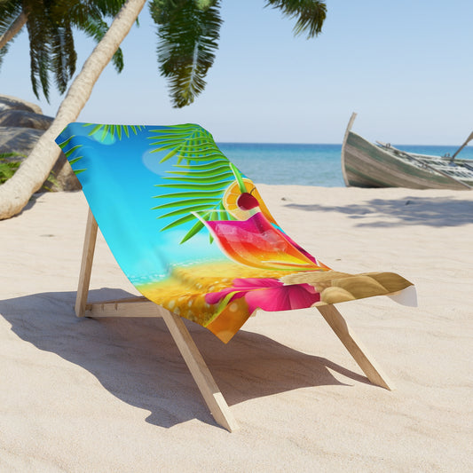 Tropical Paradise Beach Towel with Cocktail Design