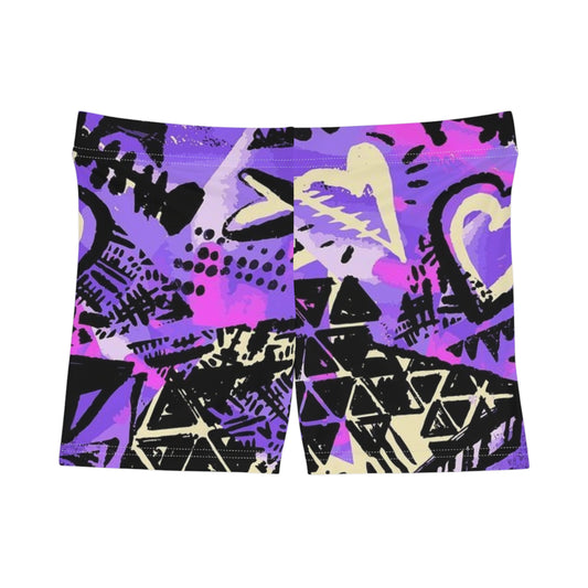 Abstract Graffiti Love Hearts Booty Shorts