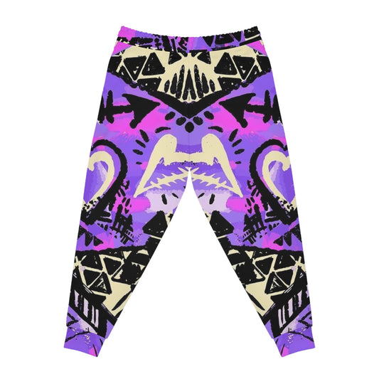 Purple Tribal Print Athletic Joggers — All-Over Print Sport Pants