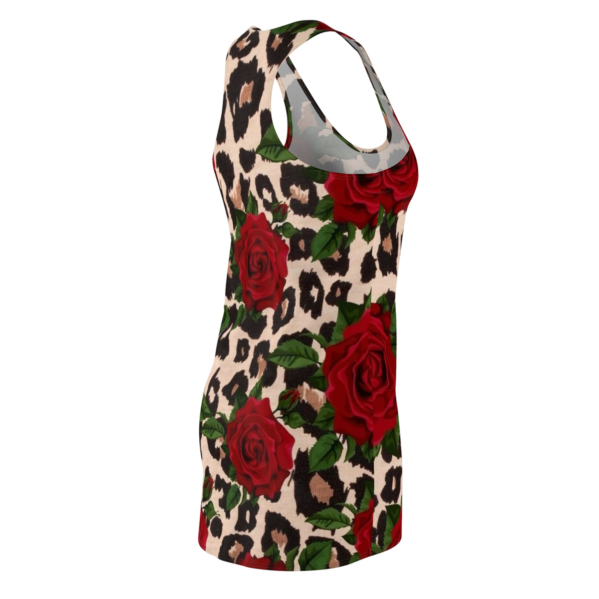 Racerback Dress — Red Rose on Leopard Print AOP