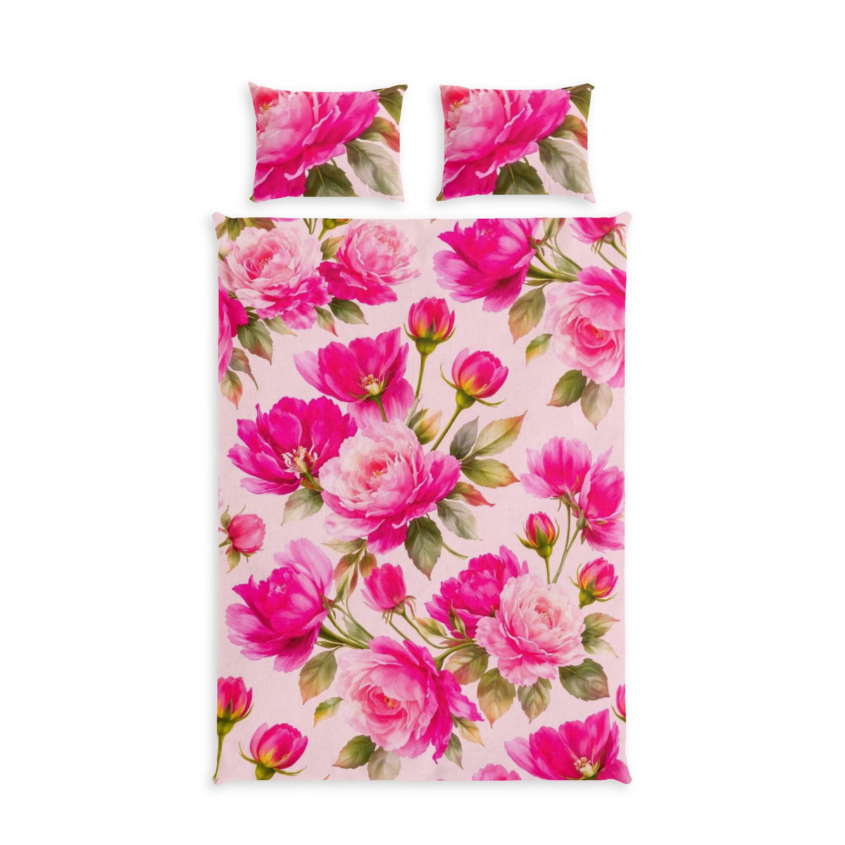 Floral Pink Cotton Bed Set – Rose Garden Duvet & Pillowcase Set