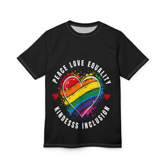 Unisex Peace Love Equality Tee - Rainbow Heart Design for Kindness and Inclusion