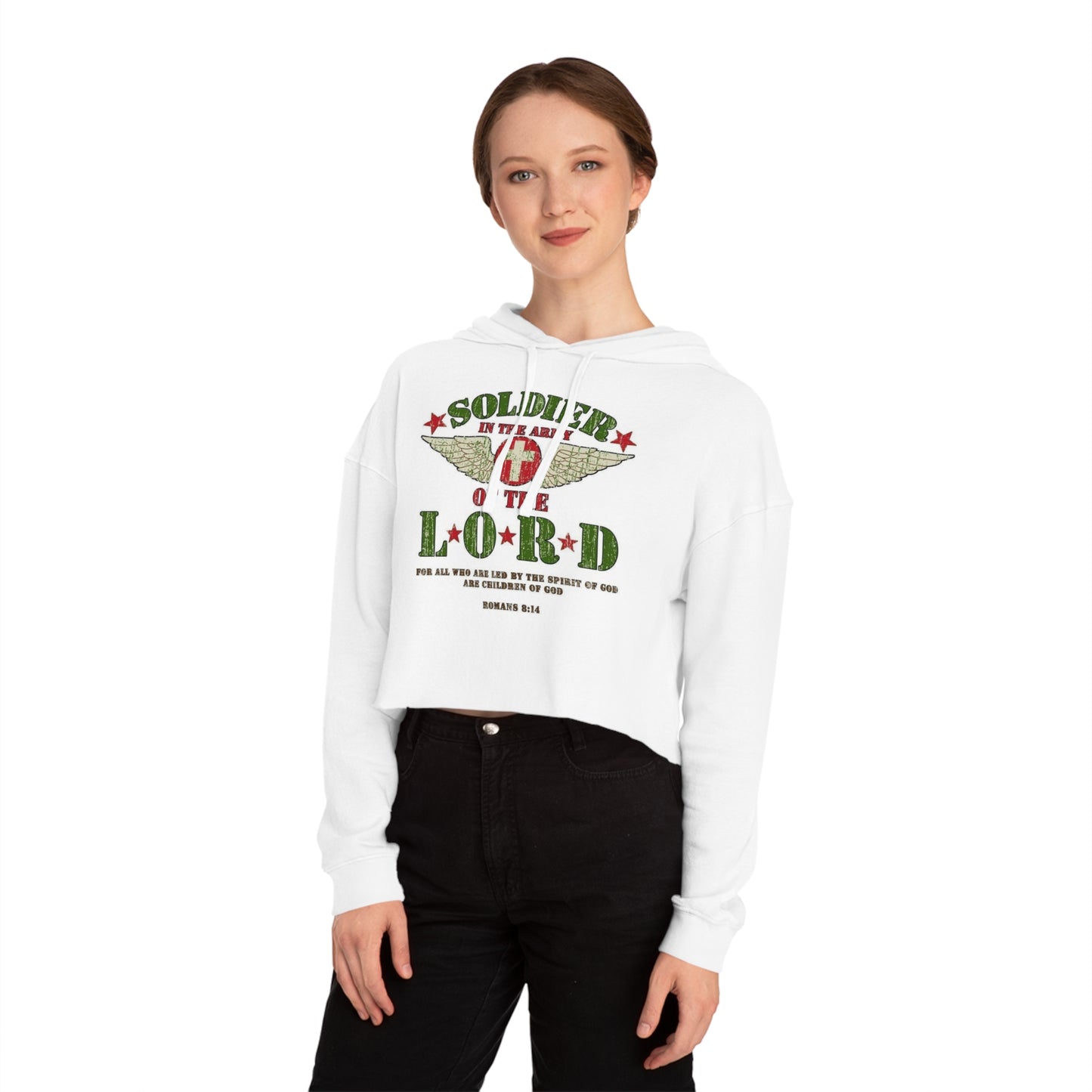 Soldier of the Lord Cropped Hoodie — Christian Military Wing Faith Sweatshirt