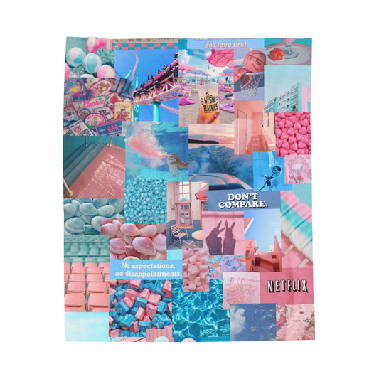 Velveteen Plush Blanket — Pastel Collage Aesthetic Throw ("Don't Compare")