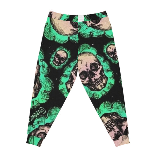 Skull Floral Athletic Joggers — Green Gothic All-Over Print