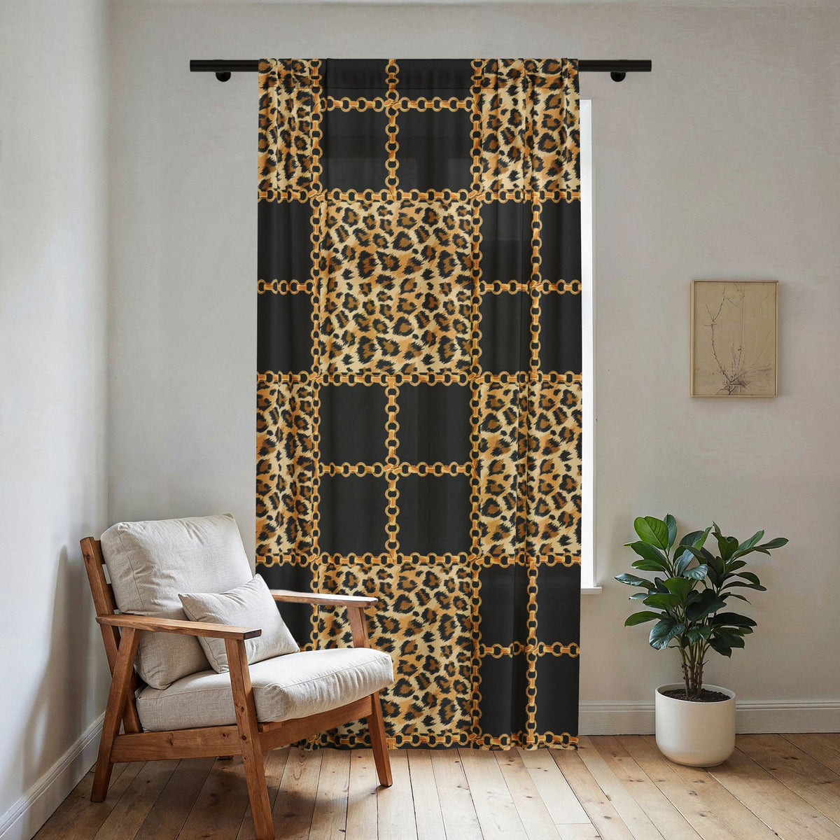 Leopard Chain Patchwork Sheer Curtain — Animal Print Window Panel