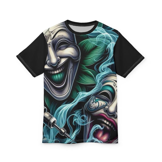 Unisex-T-Shirt mit Grafik – Einzigartiges, von Tattoos inspiriertes Design mit Lachmasken