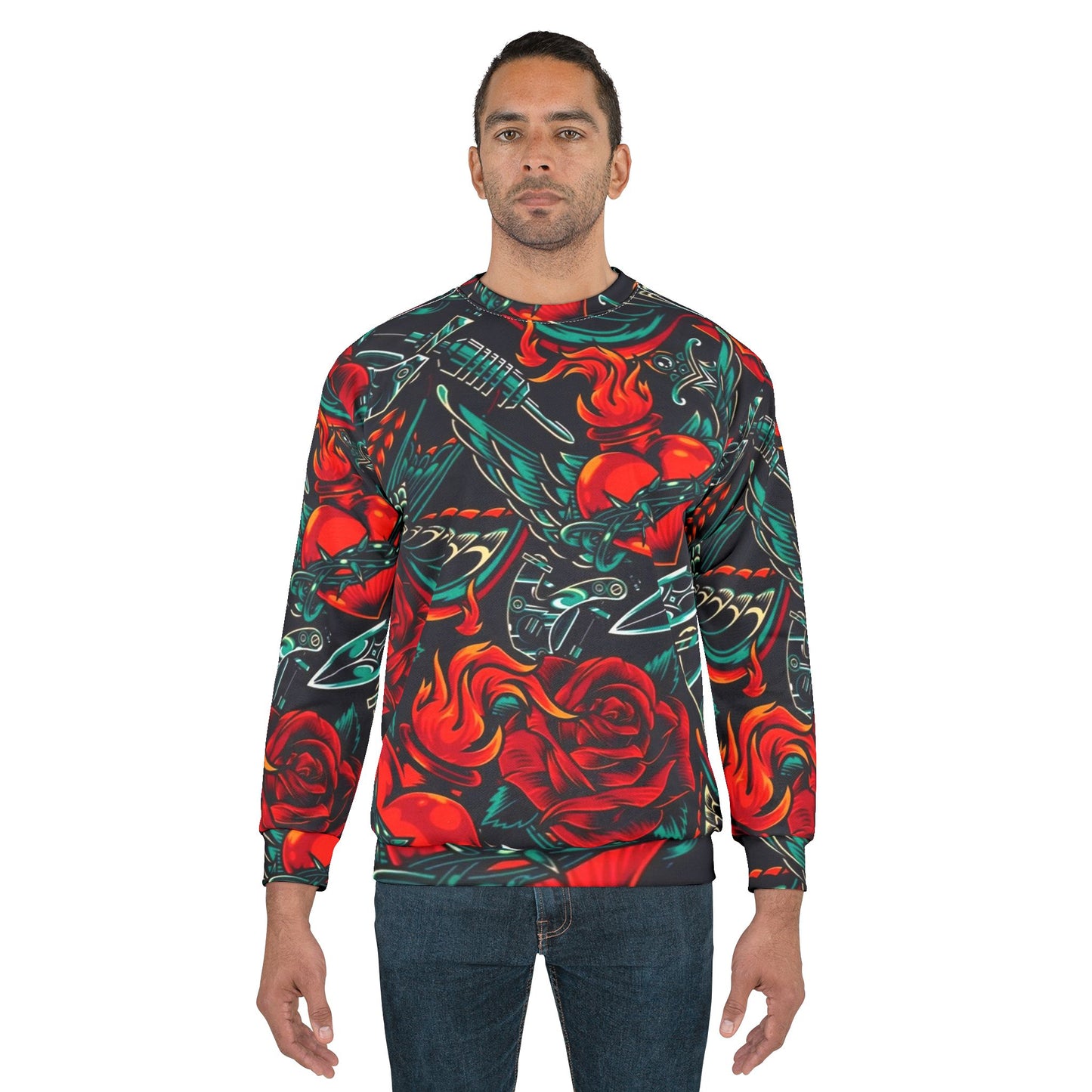 Red Rose & Heart Dagger Men's Sweatshirt