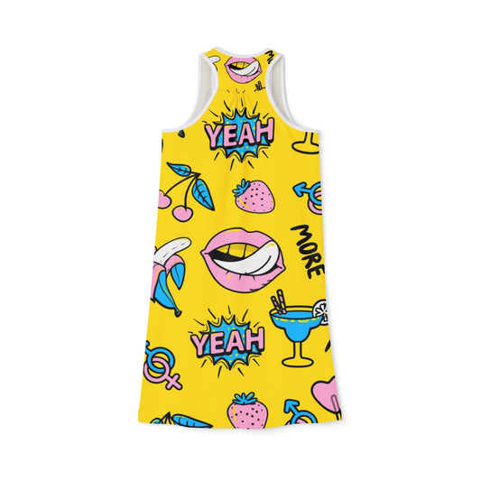 Fun and Flirty Women's Racerback SunDress with Bold Prints for Summer Vibes