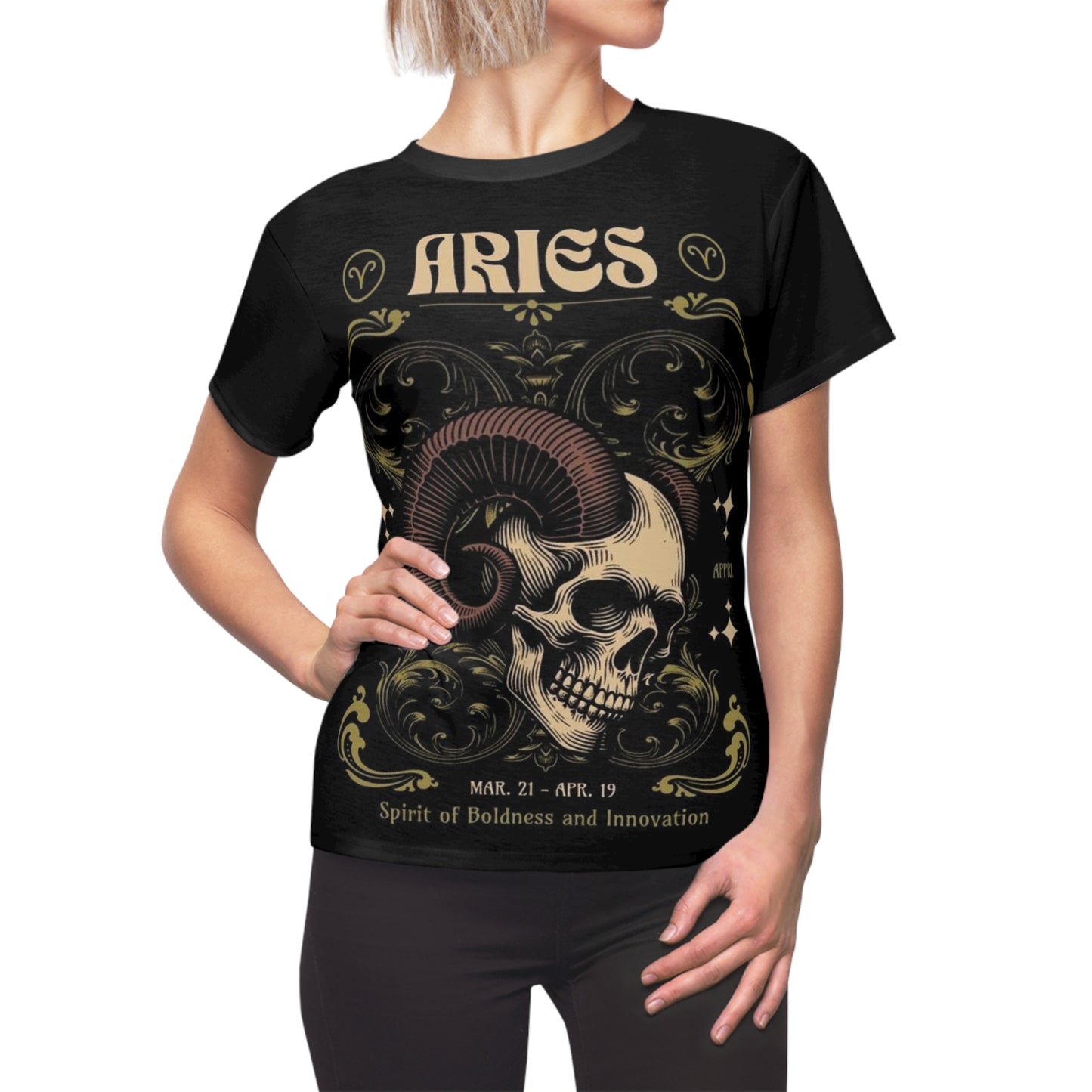 Aries Women’s Zodiac Skull Tee - Bold & Innovative Women's Cut & Sew T-Shirt