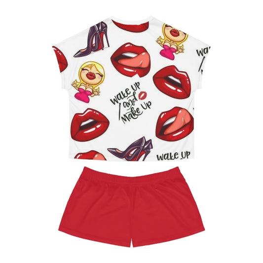 Wake Up & Make Up Women's Short Pajama Set - Fun and Stylish Sleepwear for Relaxation