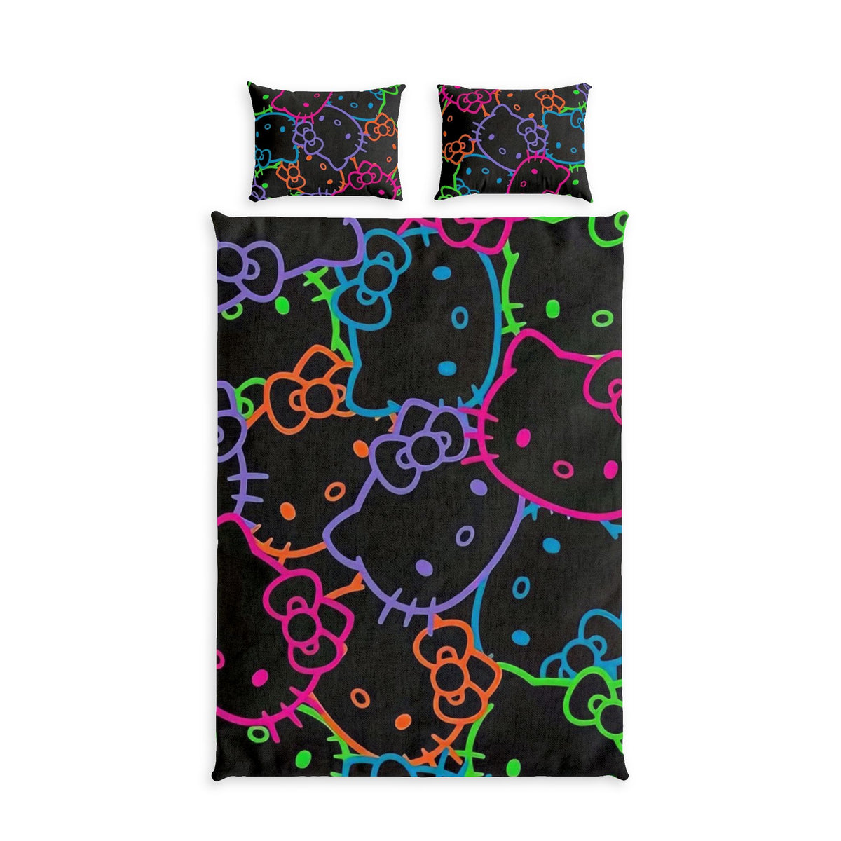 Hello Kitty Neon Pattern Cotton Bed Set — Colorful Kids & Teen Duvet Cover