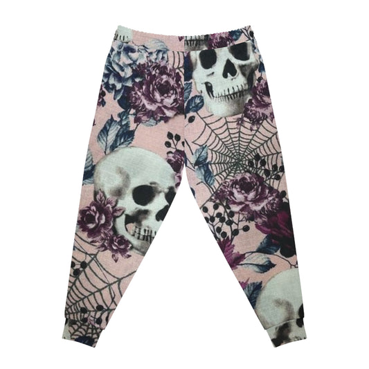 Skull & Roses Athletic Joggers – Gothic Floral All-Over Print