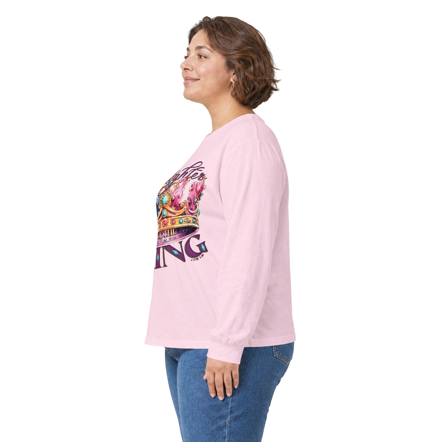 Daughters King Long Sleeve Tee — Watercolor Crown Graphic