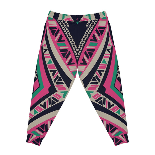 Aztec Geo Athletic Joggers — Pink & Teal All-Over Print