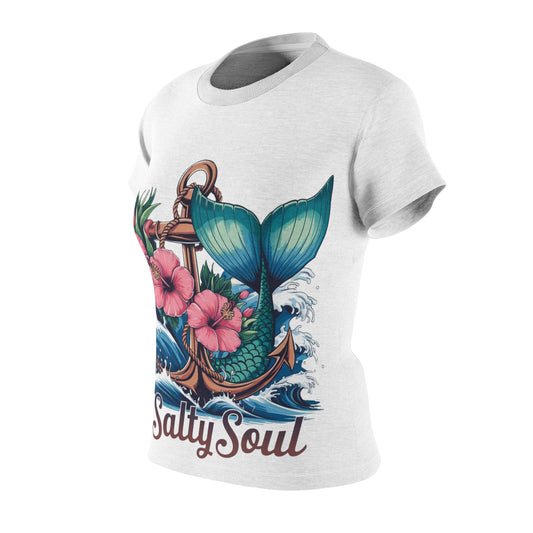 Salty Soul Women's Tee - Nautical Mermaid & Floral Design