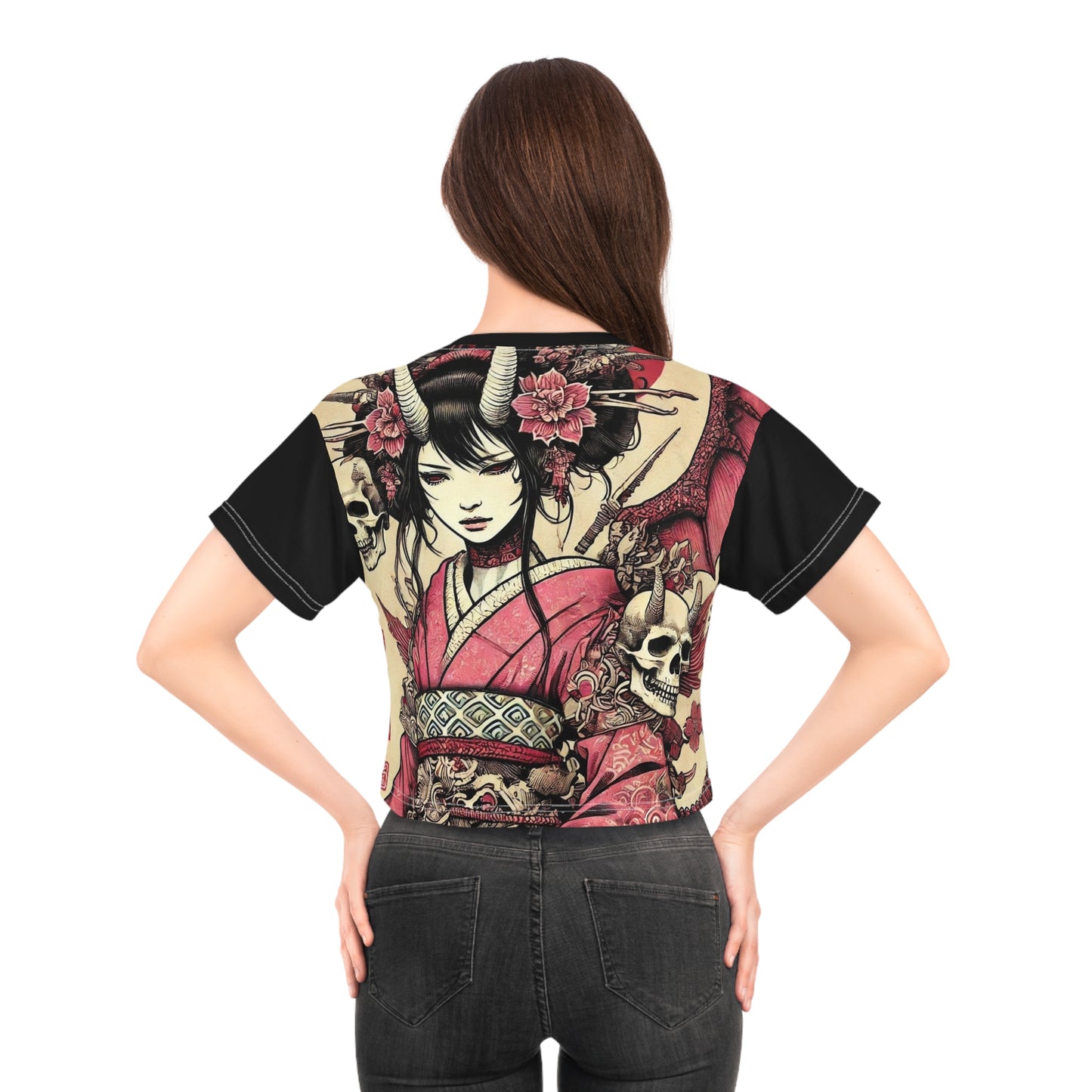 Vintage Japanisches Kunst Crop Tee - Elegante Gothic Mode