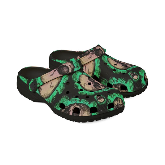 Skeleton Face Clogs — Green Camouflage EVA Foam Slip-Ons