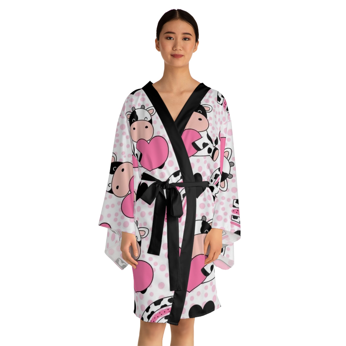 Cute Cow Print Long Sleeve Kimono Robe for Cozy Comfort