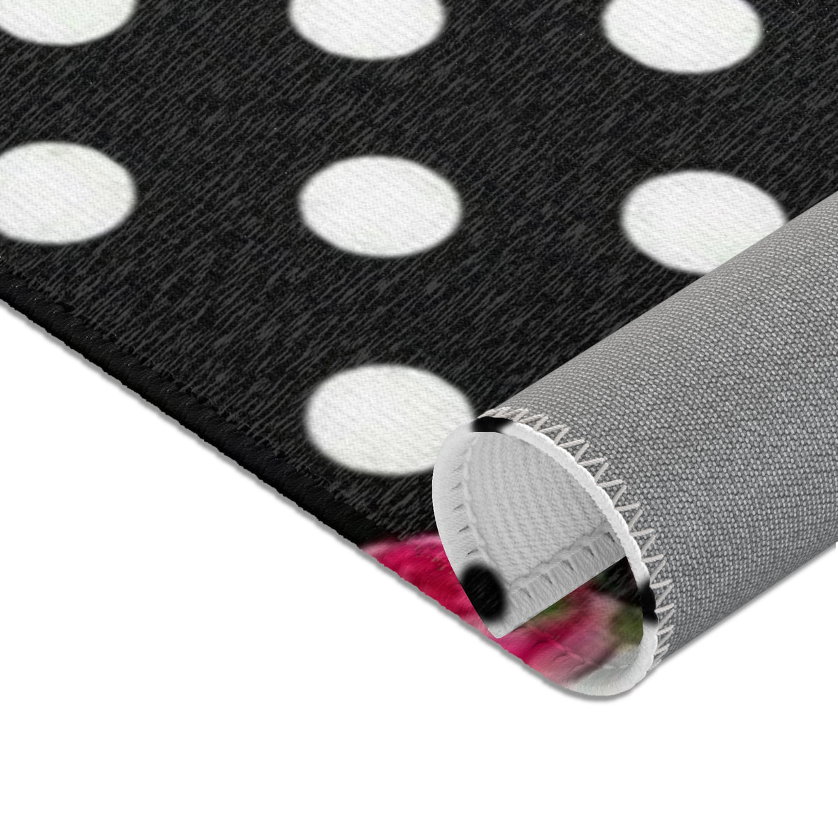 Polka Dot Rose Area Rug — Black & White Vintage Floral Accent Rug
