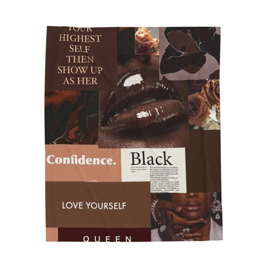 Affirmation Collage Velveteen Plush Blanket — "Visualise Your Highest Self" Self-Love Throw