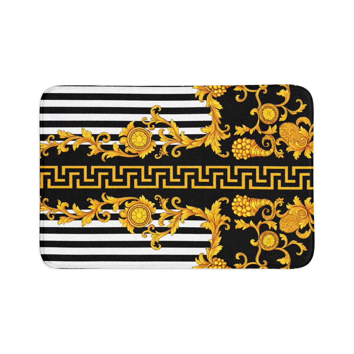 Baroque Gold Stripe Bath Mat Set — 3-Piece Luxury Bathroom Rugs