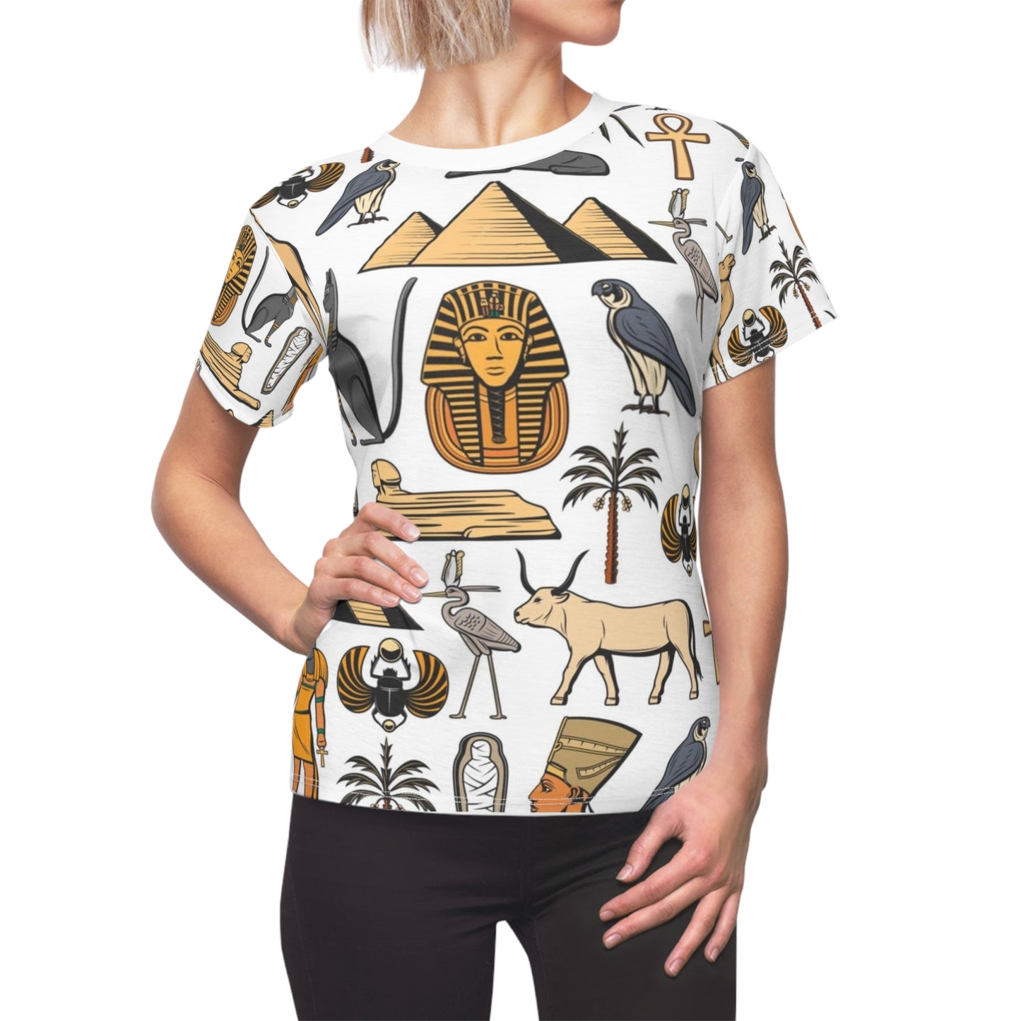 Ägyptisch inspiriertes Grafik-T-Shirt – Damenoberteil mit einzigartigen Hieroglyphen