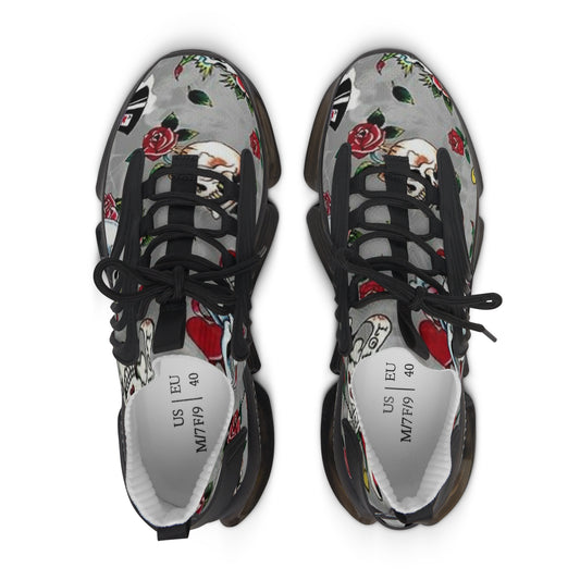Women's Grey Rose Floral Mesh Sneakers