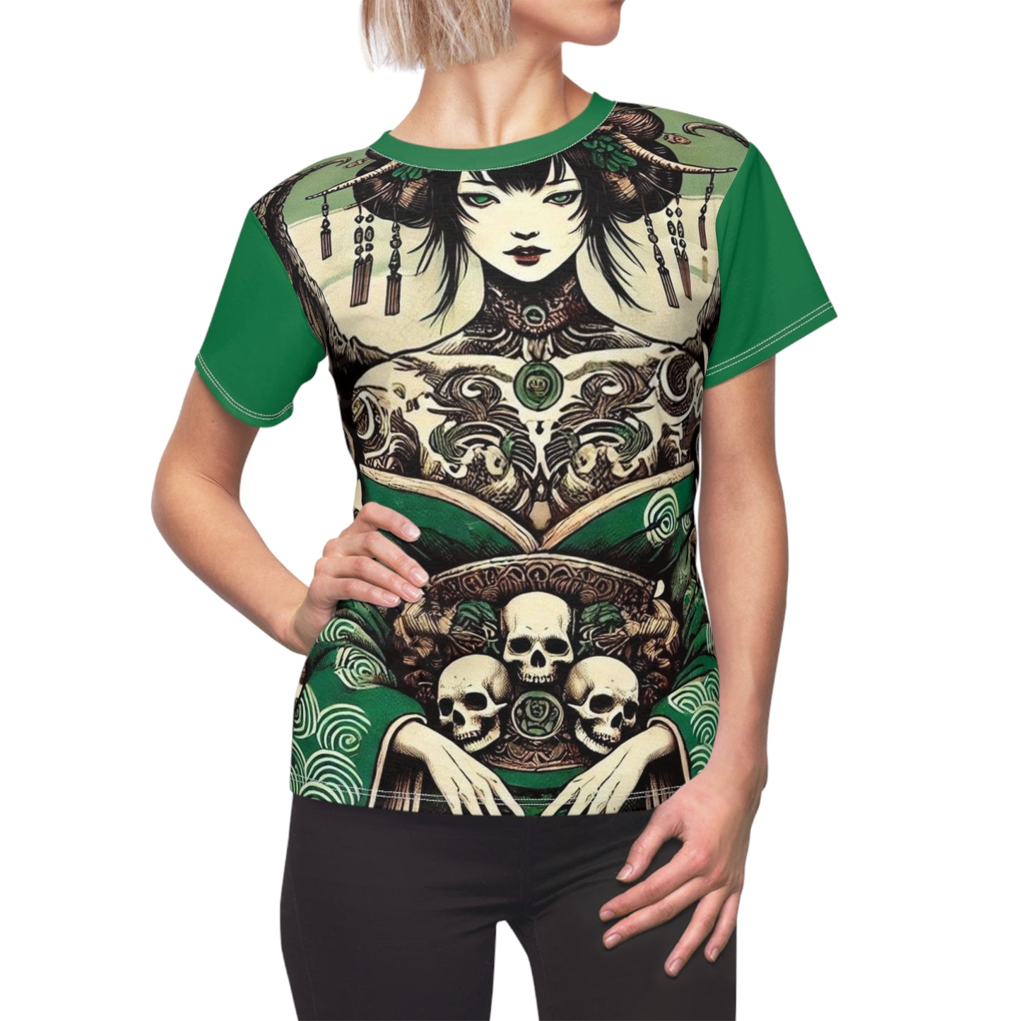 Gothic Fantasy Women's Tee - Skull & Samurai Design