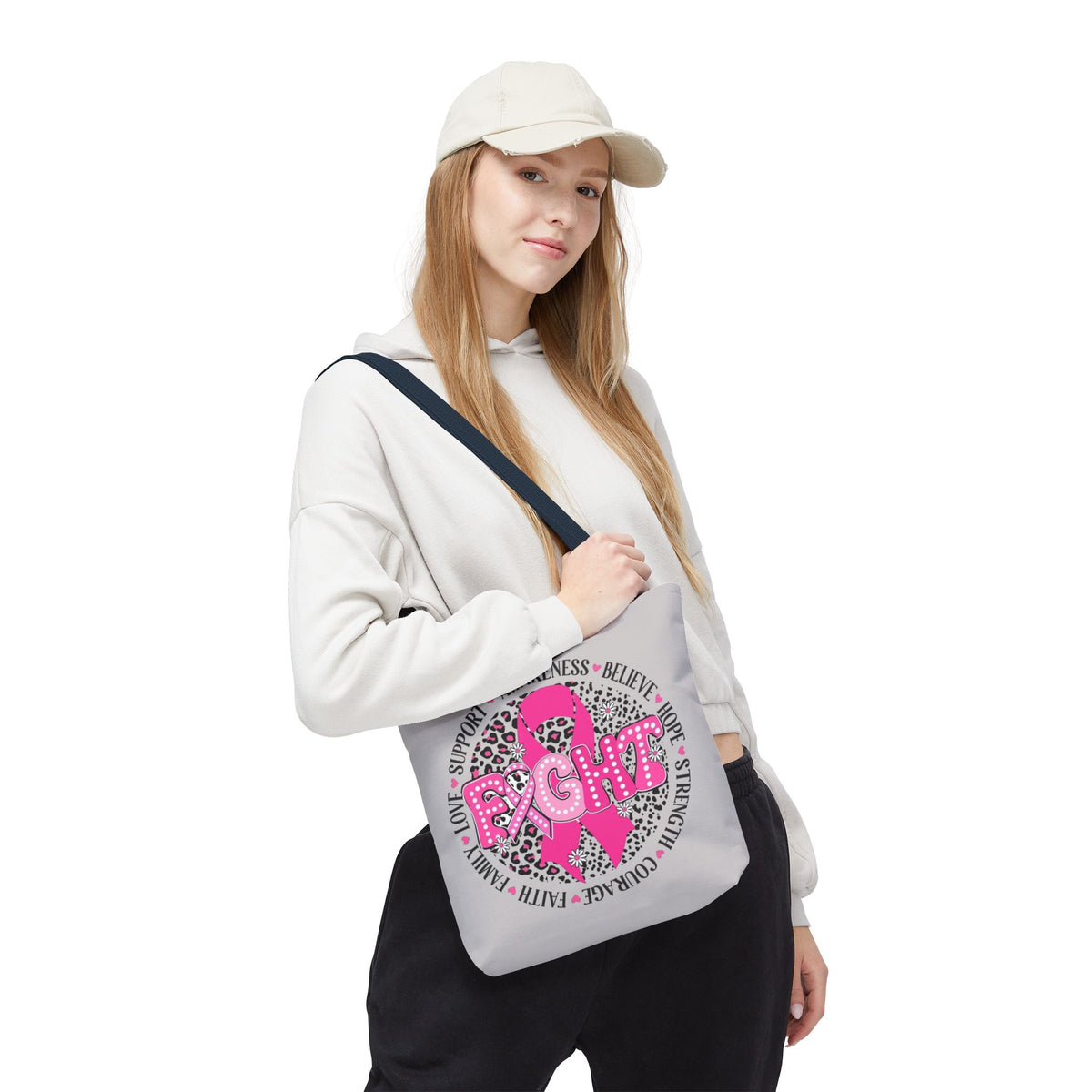 Breast Cancer Awareness "Fight" Pink Ribbon Tote Bag
