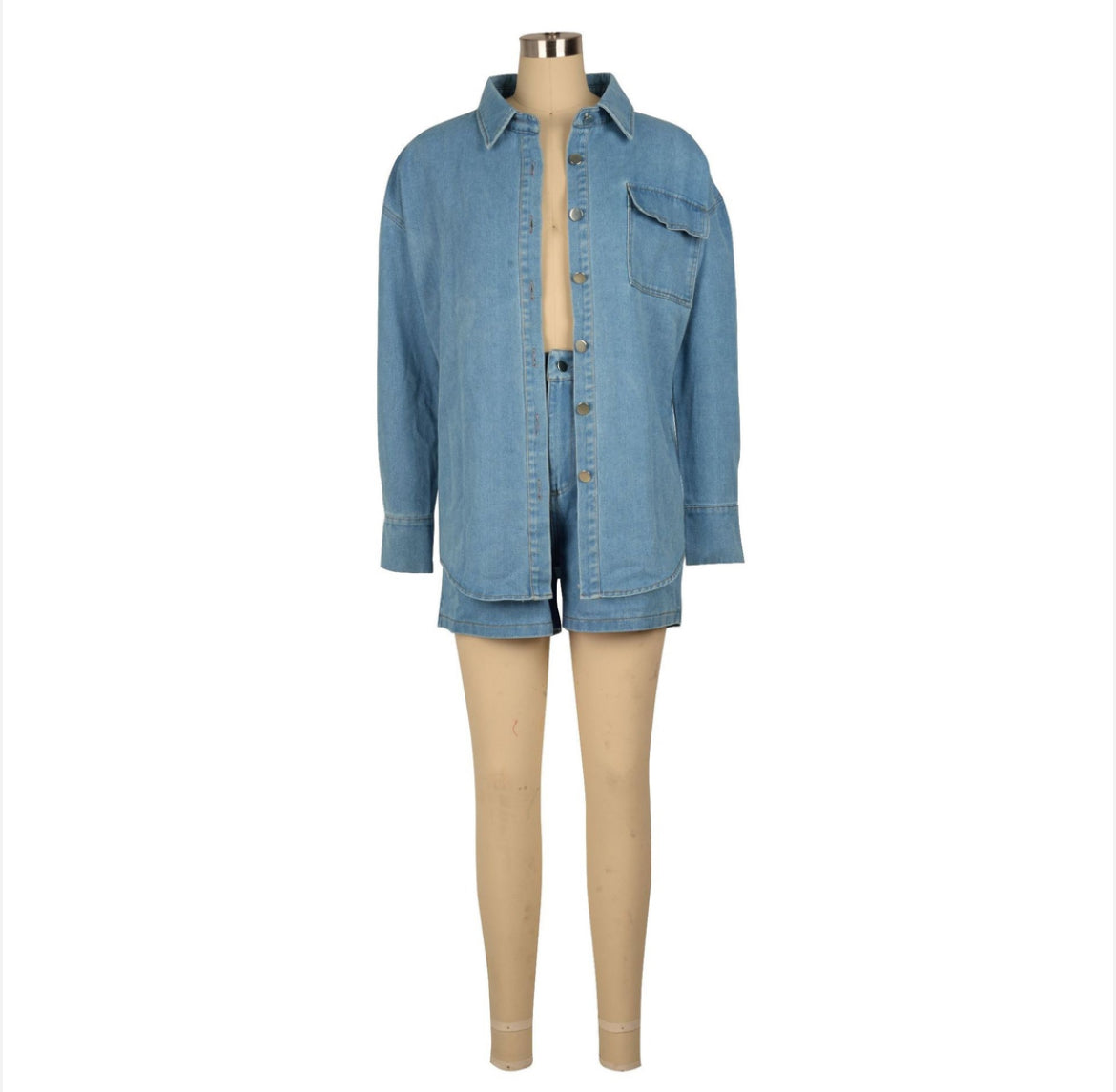 W/S Denim Button Down Shirt-2pc set