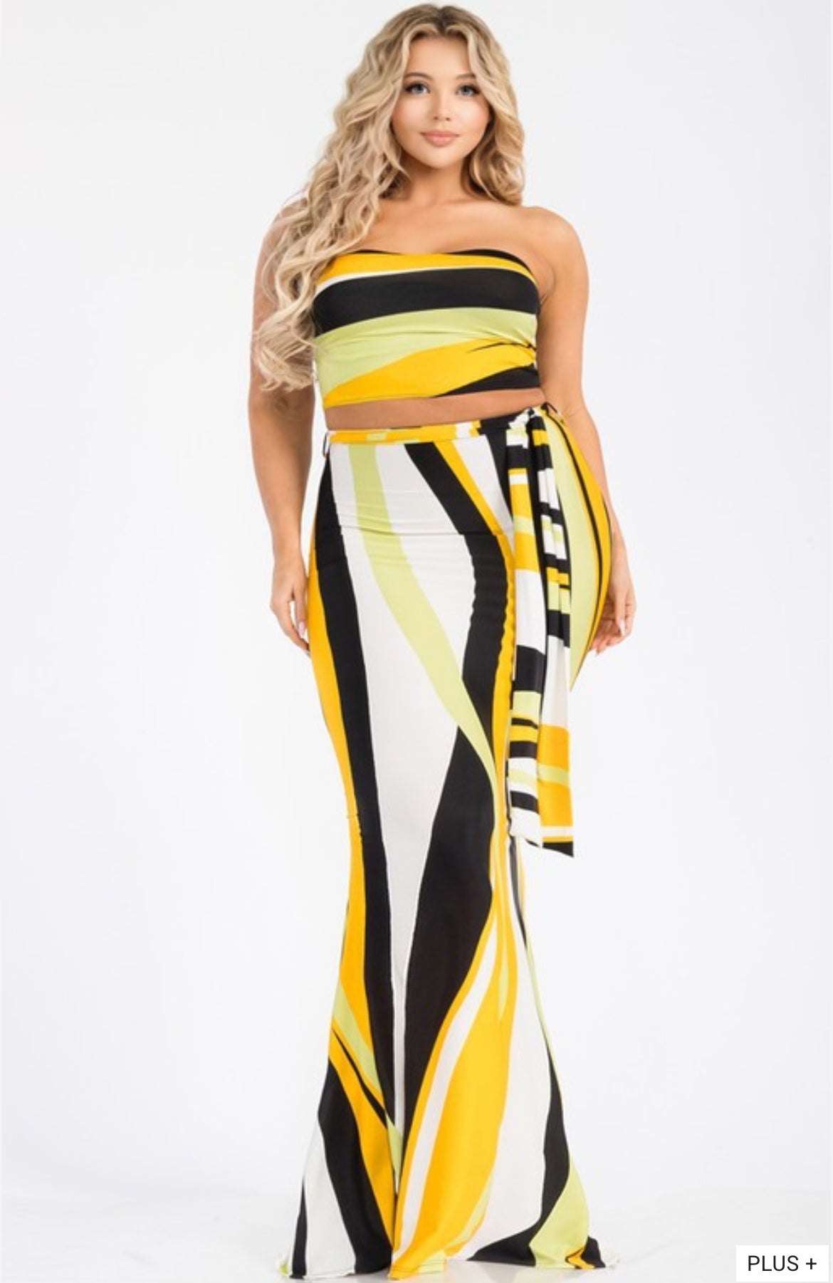 W/S PLUS Striped Bodycon Bandeau/ Maxi Skirt Set