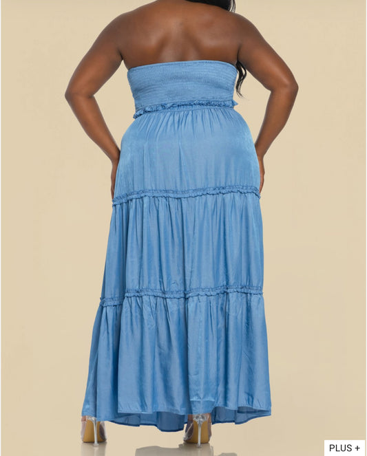 W/S PLUS Denim Bandeau/Maxi Skirt Set