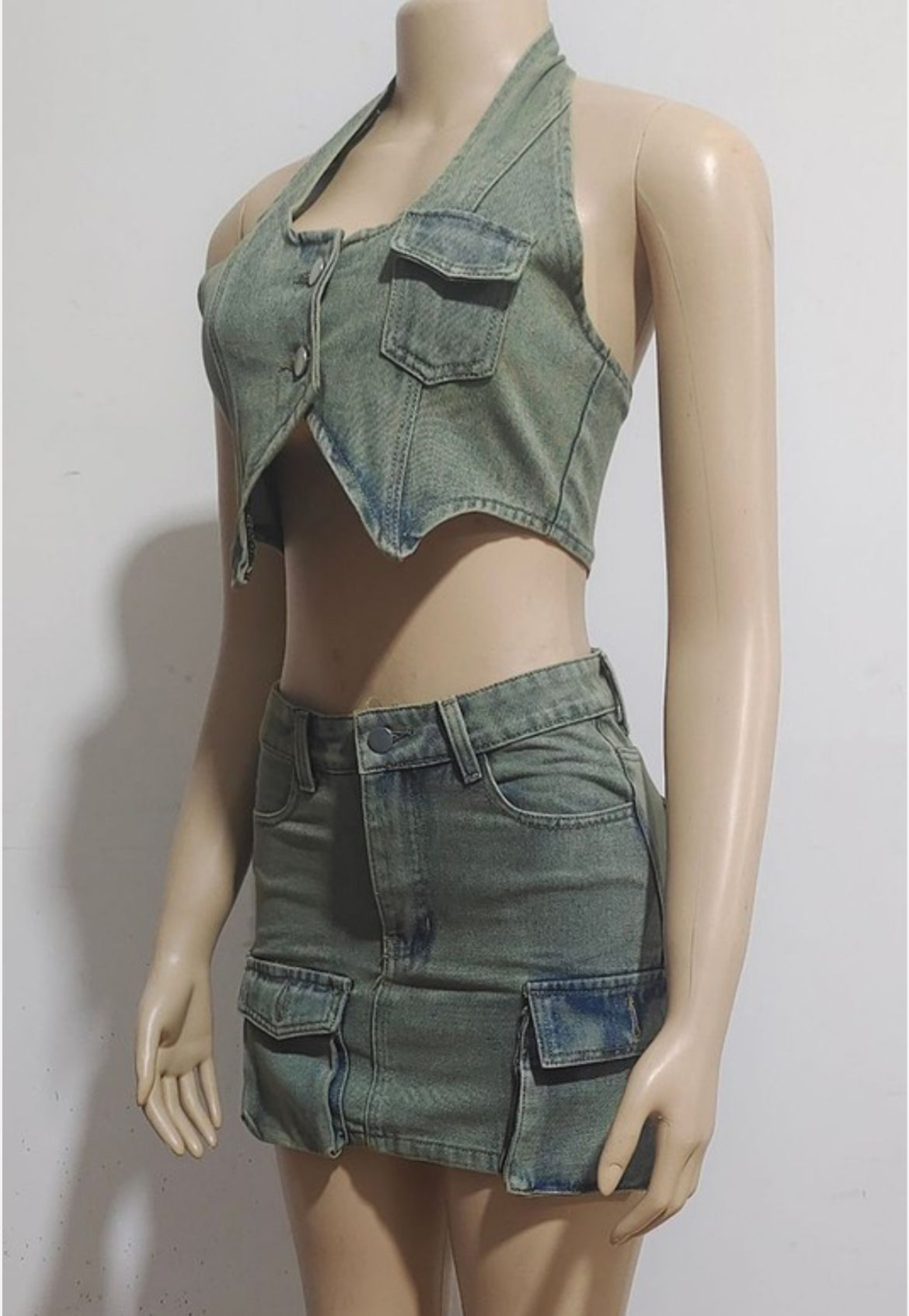 W/S Retro denim Mini skirt Set