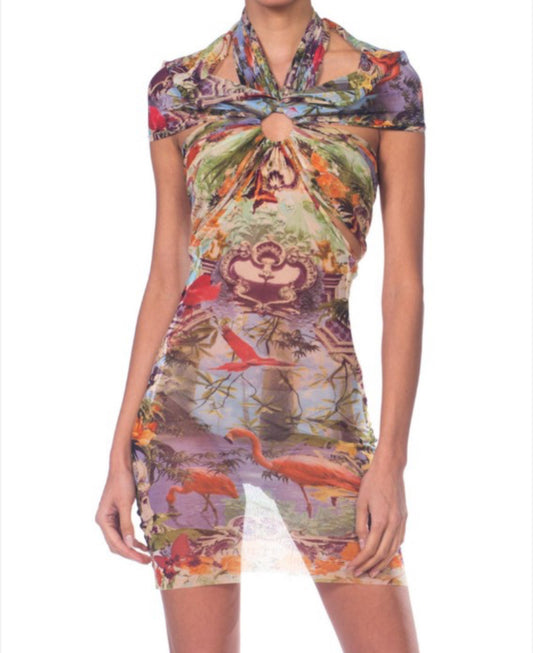 W/S Multi Print Halter Backless Dress