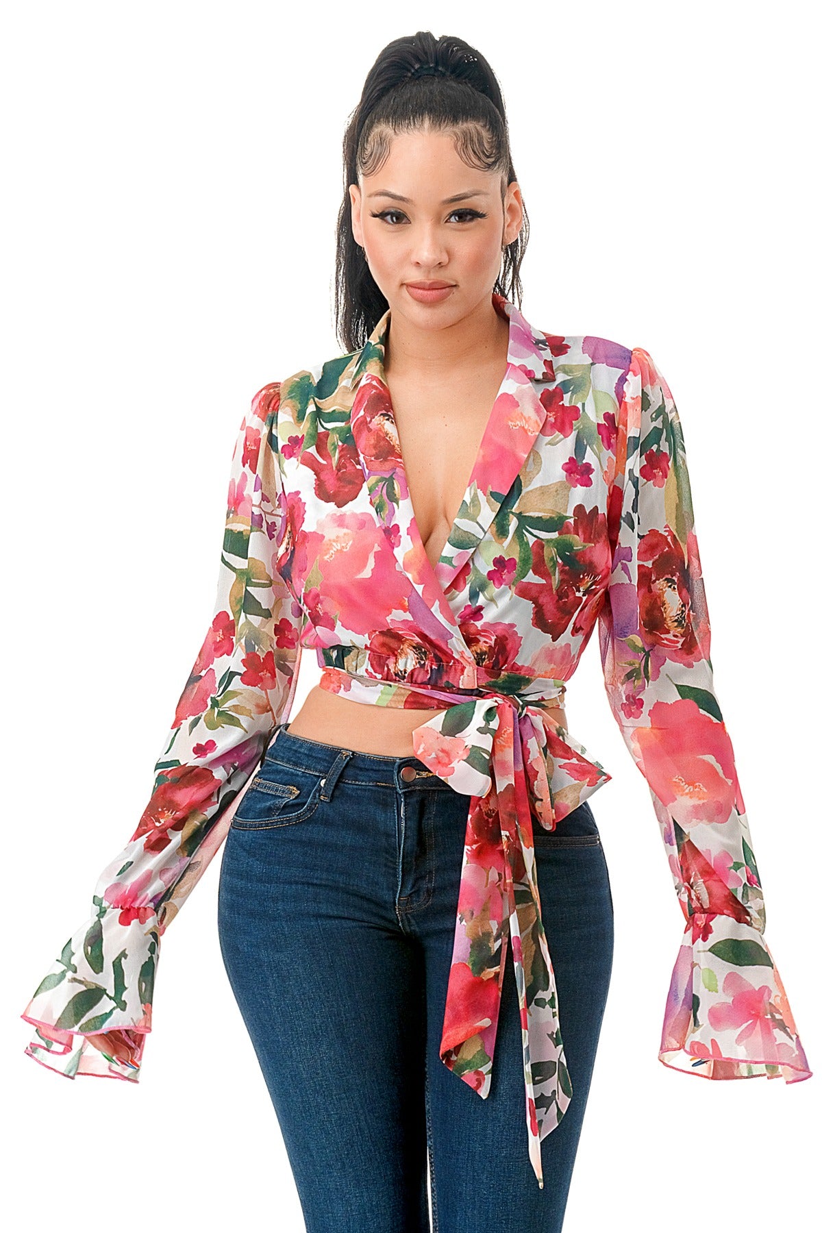 W/S Long Sleeve Elastic Wrap Blouse