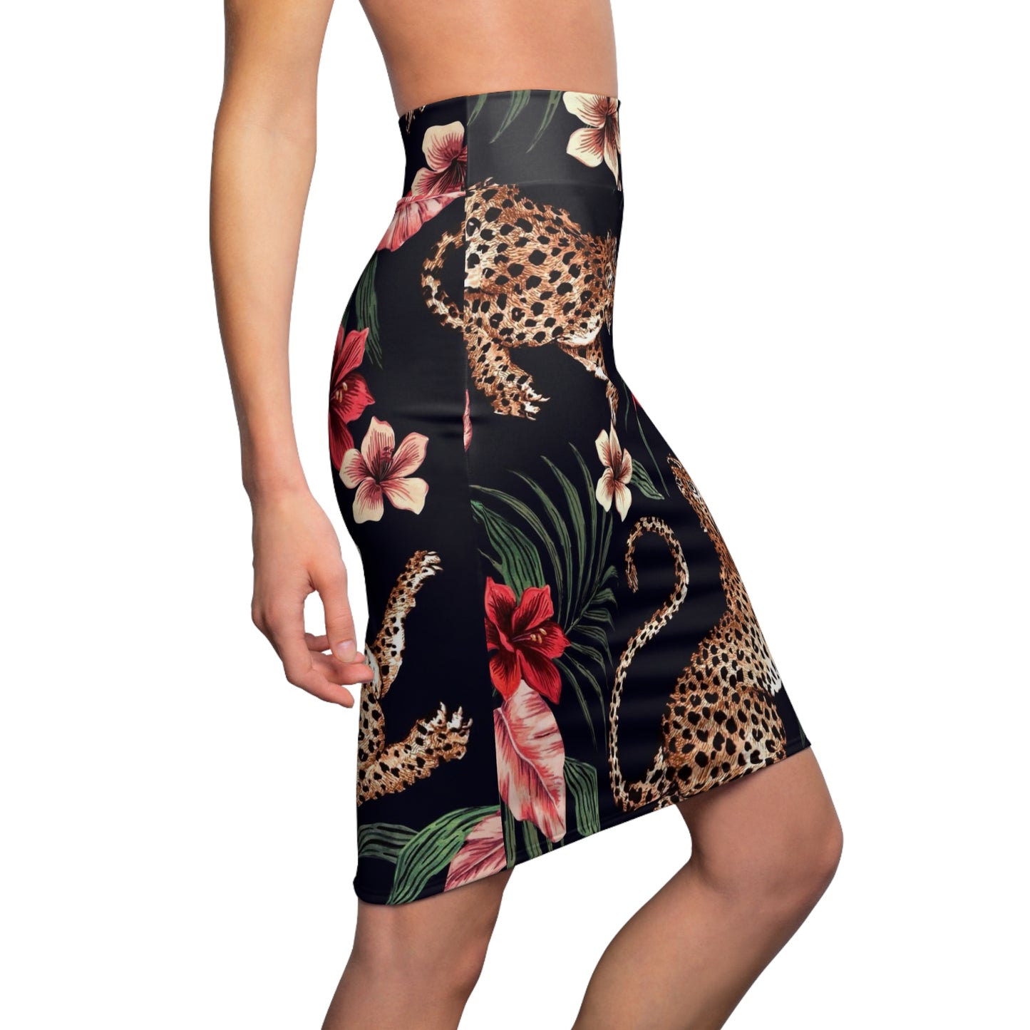 Tropical Leopard Print Pencil Skirt - Stylish Floral Design for Women