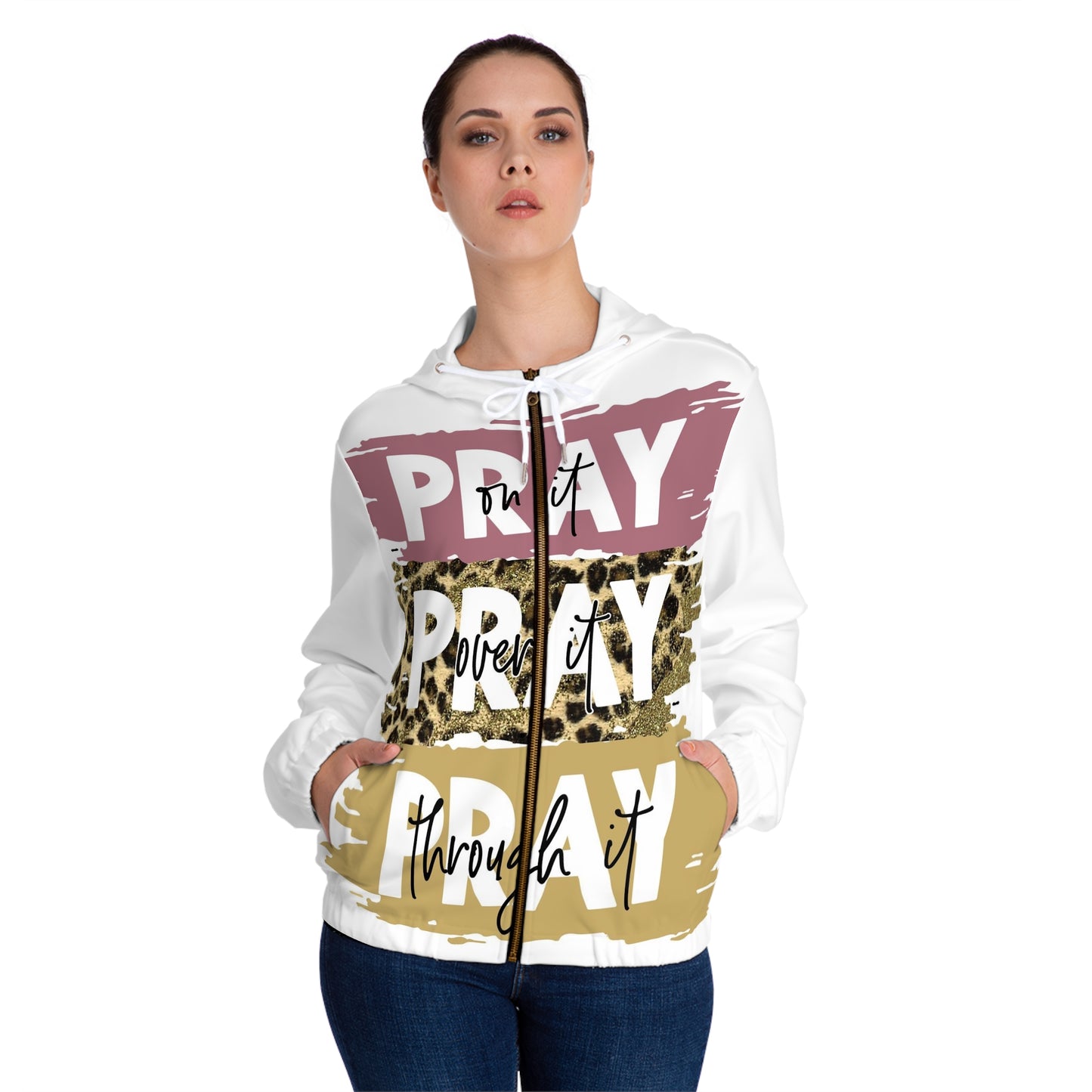 Pray It Through Full-Zip Hoodie, Inspirational Hoodie for Women, Motivational Apparel, Faith-Based Fashion, Cozy Churchwear