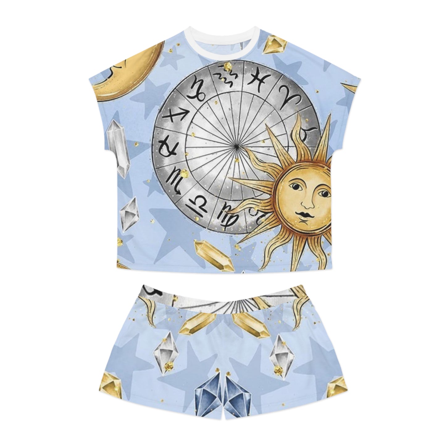 Astrology Sun Graphic Women’s Short Pajama Set - Cozy Sleepwear for Zodiac Lovers