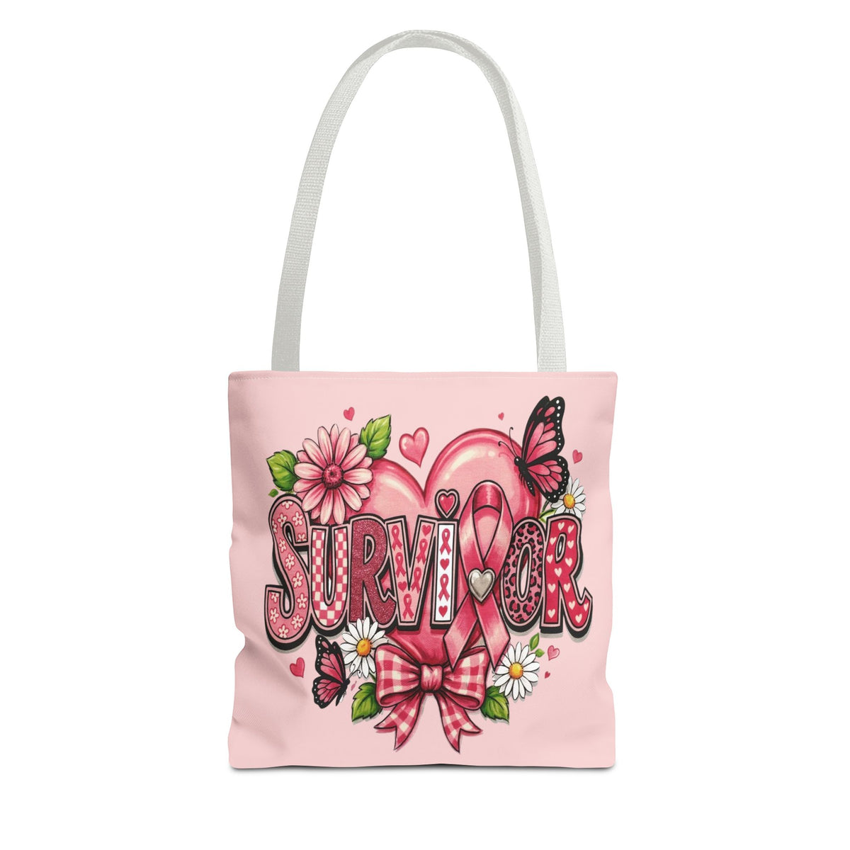 Survivor Pink Ribbon Tote Bag – Breast Cancer Awareness Floral Tote
