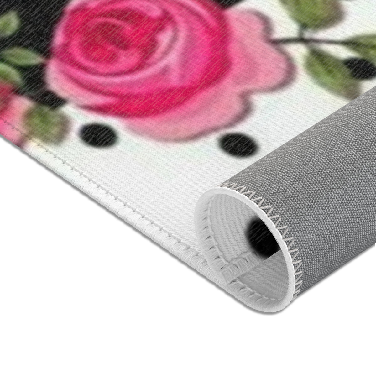 Polka Dot Rose Area Rug — Black & White Vintage Floral Accent Rug